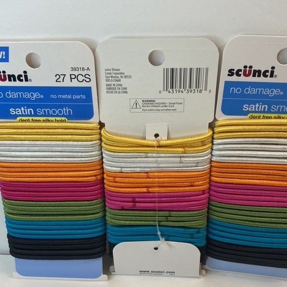 Scunci No Damage Satin Smooth Hair Elastics Pink Blue Green Yellow Black - Picture 7 of 13